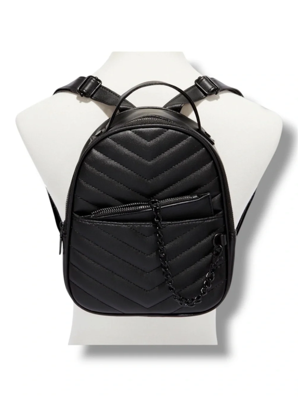Black Quilted Mini Backpack with Black Chain - NWT